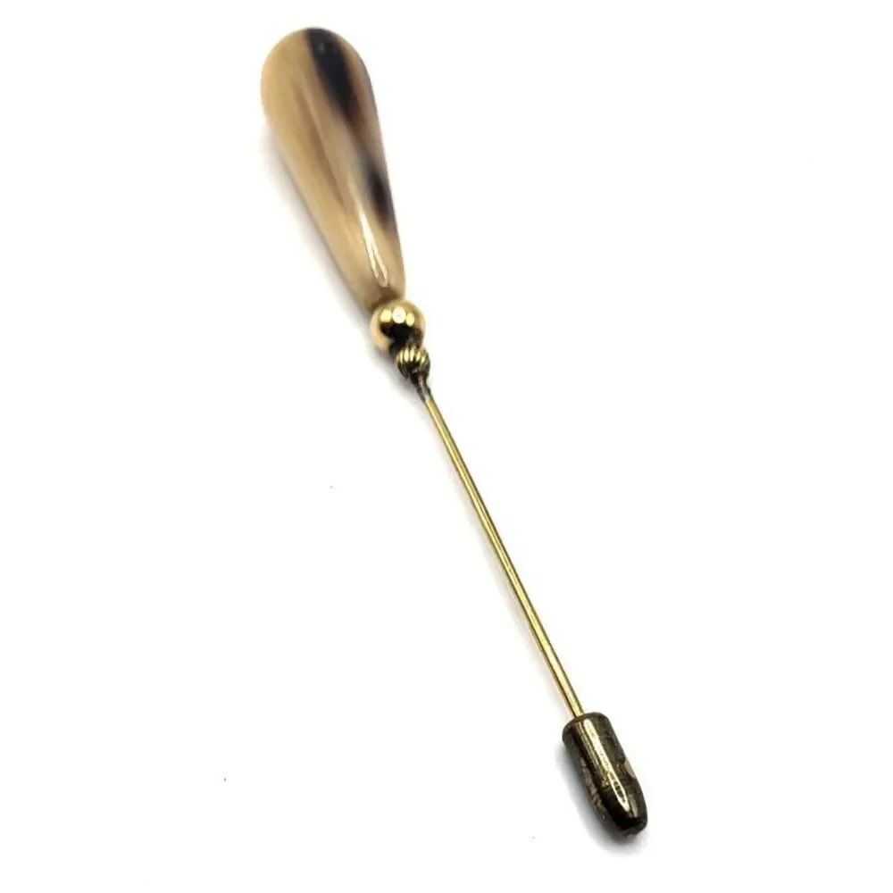 Vintage Hat Pin 4in long Goldtone Horn Color